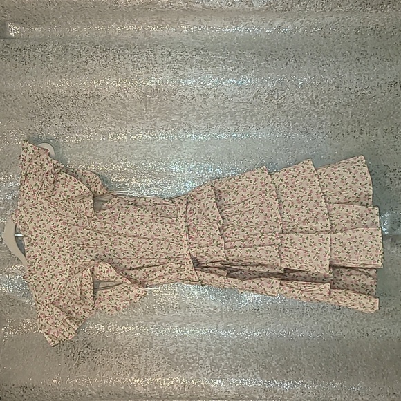 Clairita Cotton Floral Tired Flutter Sleeve Mini Dress - Picture 9 of 12